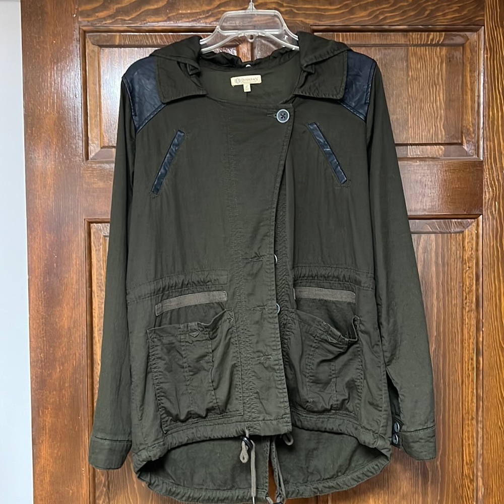 Democracy brand removable hooded jacket in army green and black